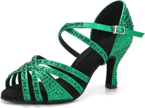 SWDZM Latin Dance Shoes for Women Rhinestone Ballroom Salsa Tango Dancing Wedding Shoes,Model L377-8.5JB