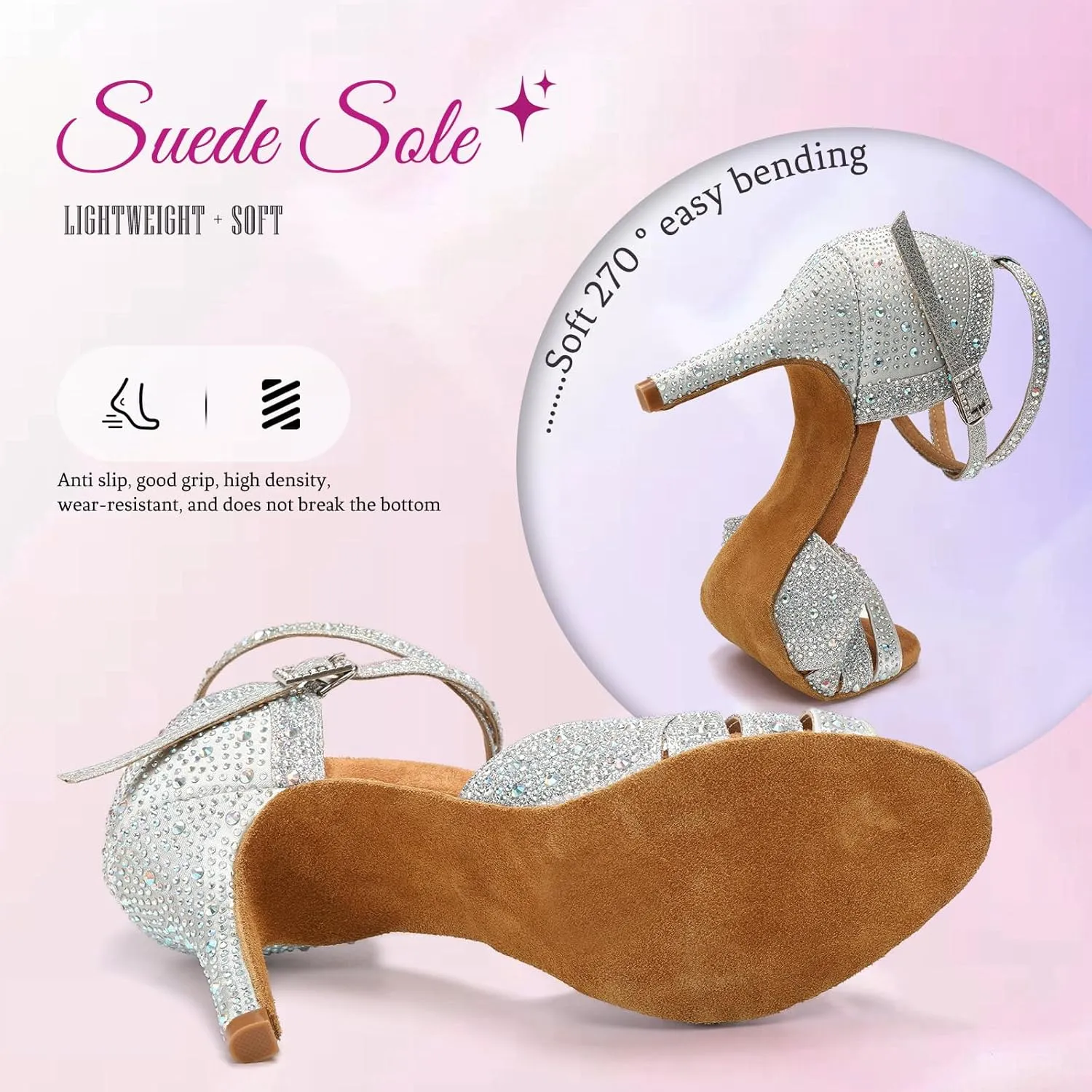 SWDZM Latin Dance Shoes for Women Rhinestone Ballroom Salsa Tango Dancing Wedding Shoes,Model L377-8.5JB