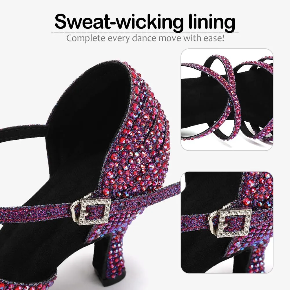 SWDZM Latin Dance Shoes for Women Rhinestone Ballroom Salsa Tango Dancing Wedding Shoes,Model L377-8.5JB