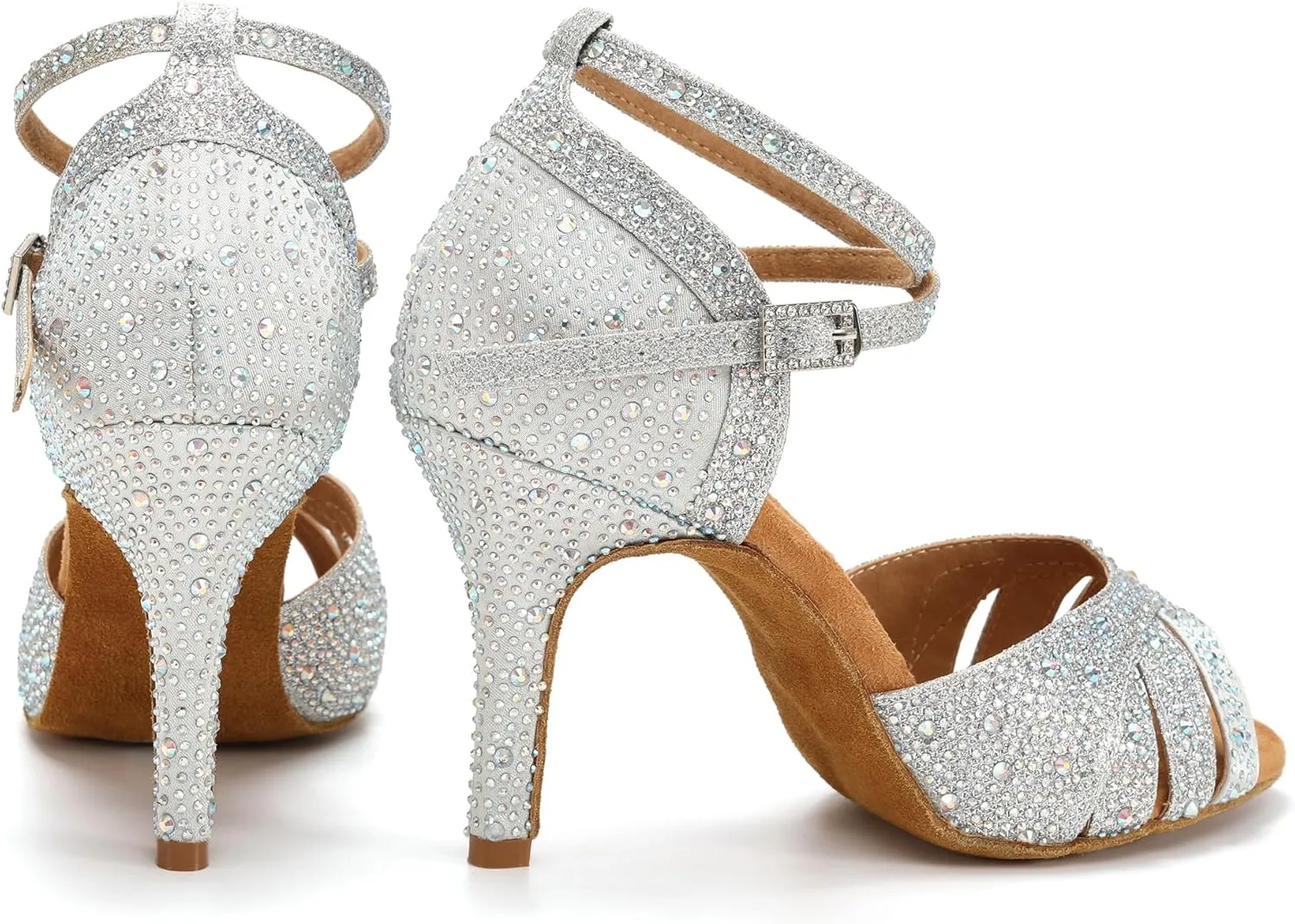 SWDZM Latin Dance Shoes for Women Rhinestone Ballroom Salsa Tango Dancing Wedding Shoes,Model L377-8.5JB