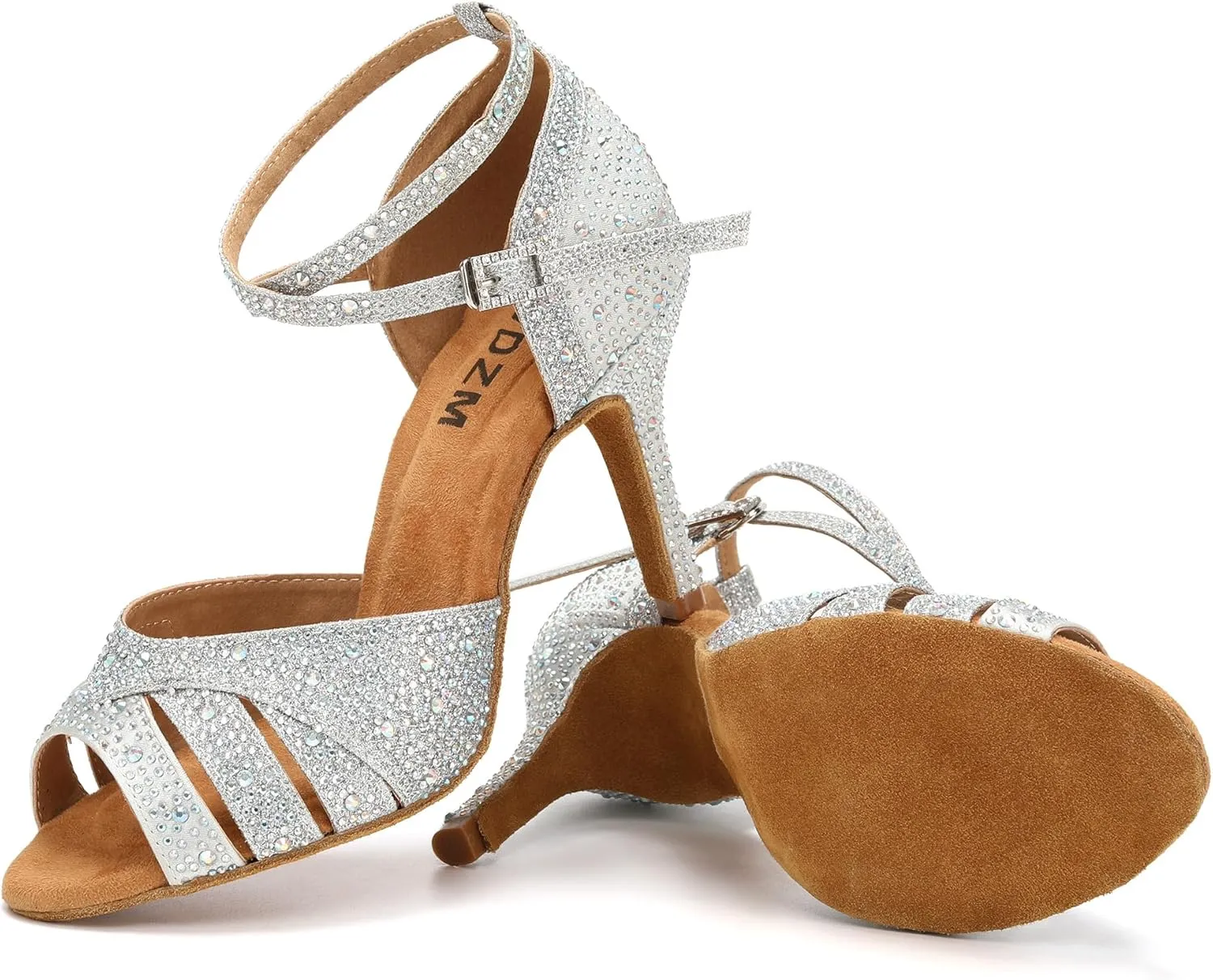 SWDZM Latin Dance Shoes for Women Rhinestone Ballroom Salsa Tango Dancing Wedding Shoes,Model L377-8.5JB