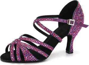 SWDZM Latin Dance Shoes for Women Rhinestone Ballroom Salsa Tango Dancing Wedding Shoes,Model L377-8.5JB