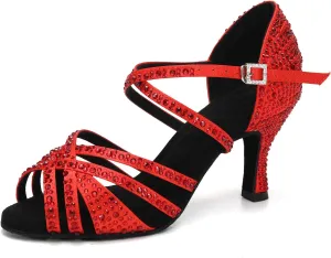 SWDZM Latin Dance Shoes for Women Rhinestone Ballroom Salsa Tango Dancing Wedding Shoes,Model L377-8.5JB