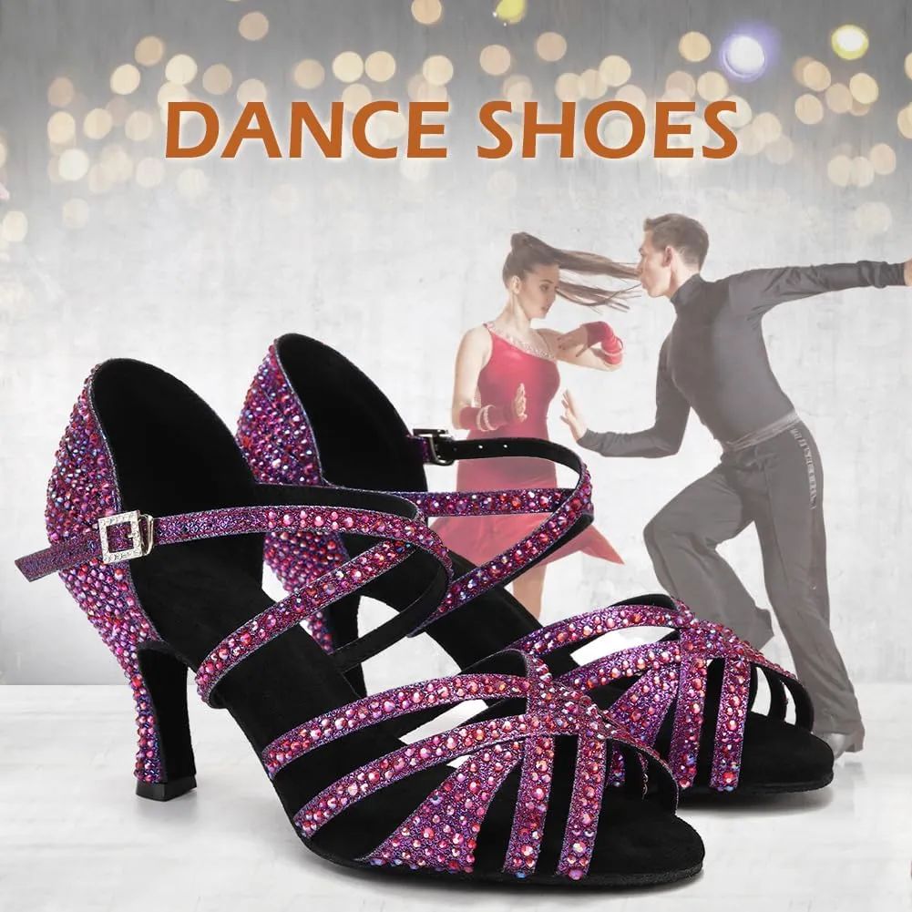 SWDZM Latin Dance Shoes for Women Rhinestone Ballroom Salsa Tango Dancing Wedding Shoes,Model L377-8.5JB