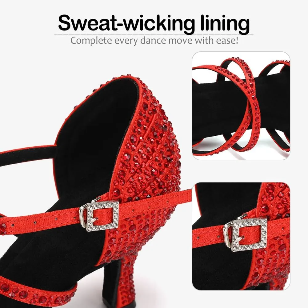 SWDZM Latin Dance Shoes for Women Rhinestone Ballroom Salsa Tango Dancing Wedding Shoes,Model L377-8.5JB