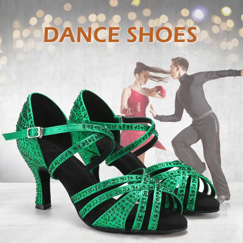 SWDZM Latin Dance Shoes for Women Rhinestone Ballroom Salsa Tango Dancing Wedding Shoes,Model L377-8.5JB