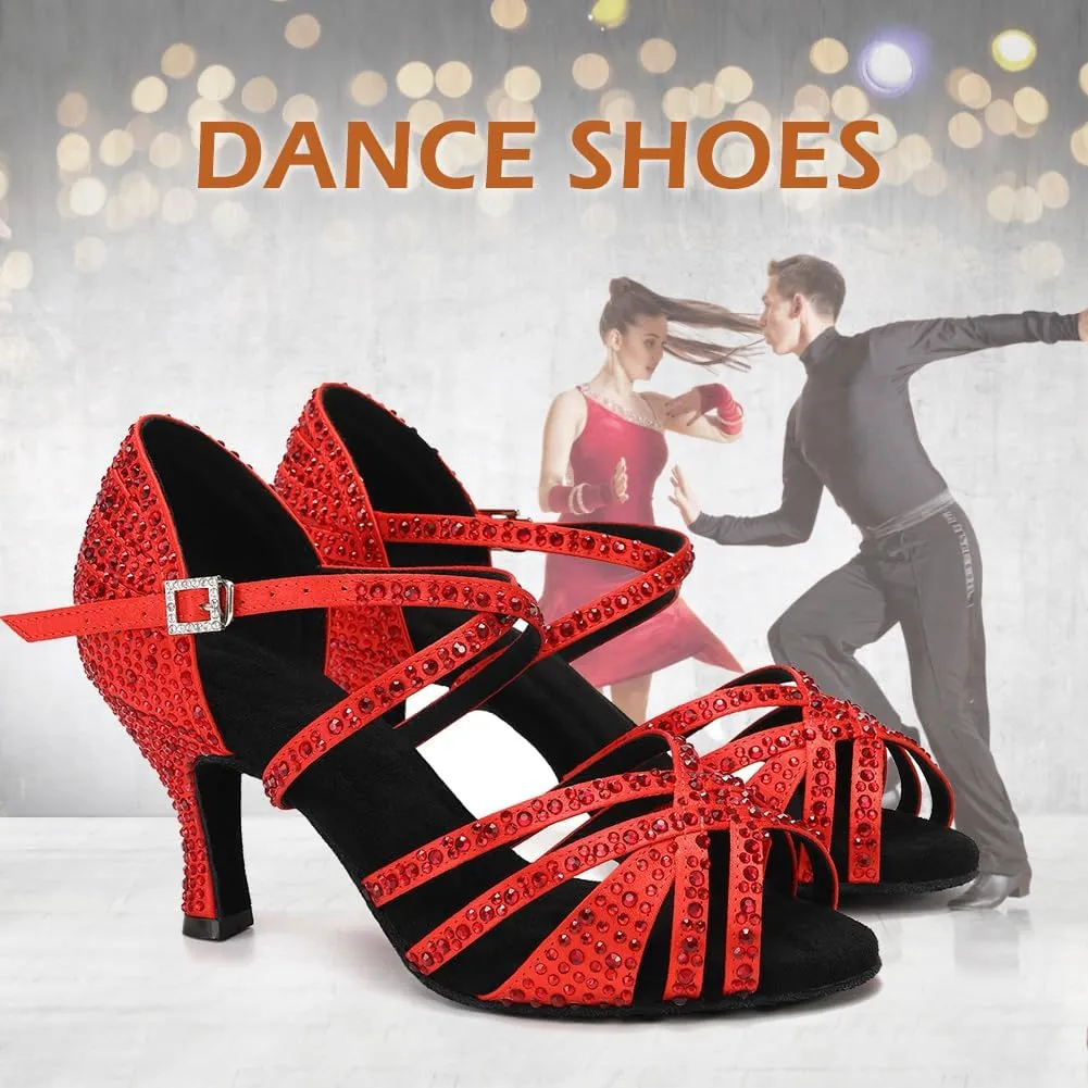 SWDZM Latin Dance Shoes for Women Rhinestone Ballroom Salsa Tango Dancing Wedding Shoes,Model L377-8.5JB