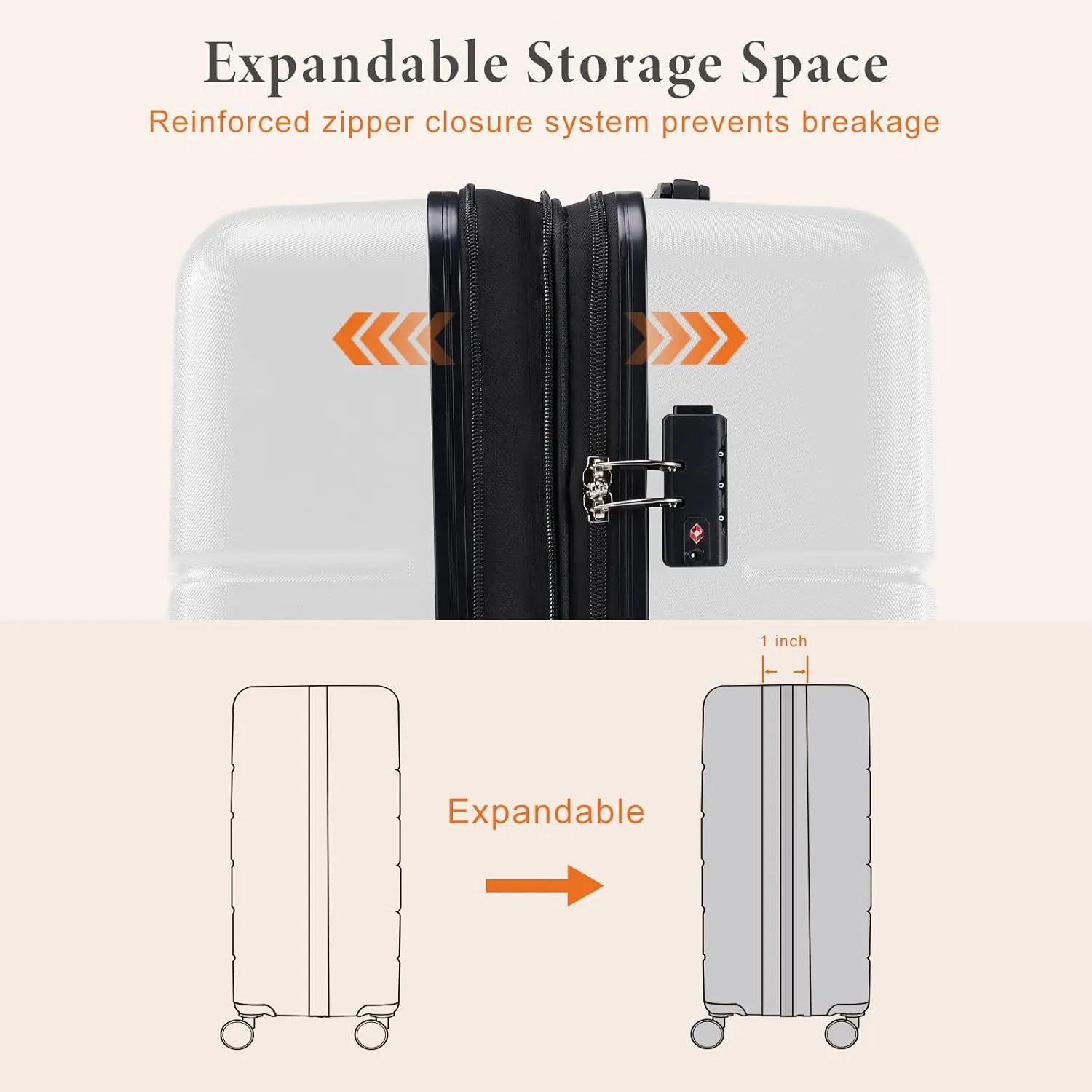 Sweetcrispy Carry on Luggage, Hard Shell ABS, Double Spinner Wheels Lightweight Suitcase TSA Lock, Cream White, 20 Inch