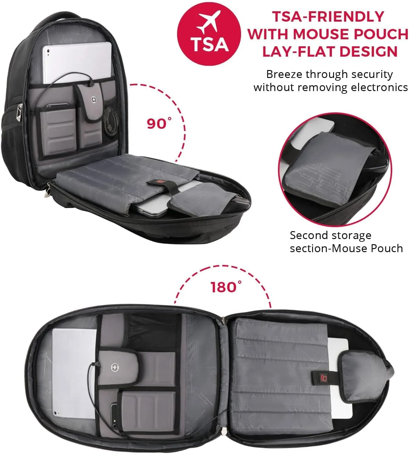 Swissdigital Design TSA Laptop Backpack Men's USB Charging Port Large Capacity Business Travel Backpack Black| With Apple Find My Network Black/Red | J16BTFB-41