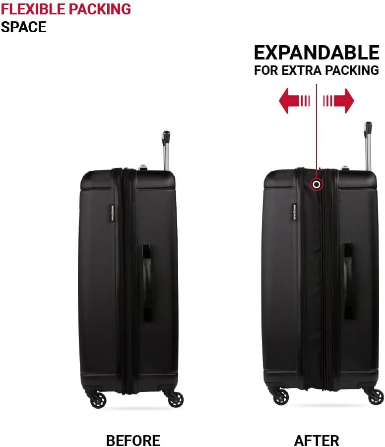 SwissGear 6297 Hardside Expandable Luggage with Spinner Wheels, Black, 3-Piece Set (18/23/27)