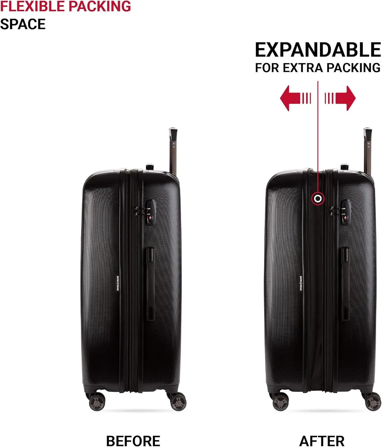 SwissGear 7272 Energie Expandable Hardside Luggage with Spinner Wheels and TSA Lock, Black, 3-Piece Set (19/24/27)
