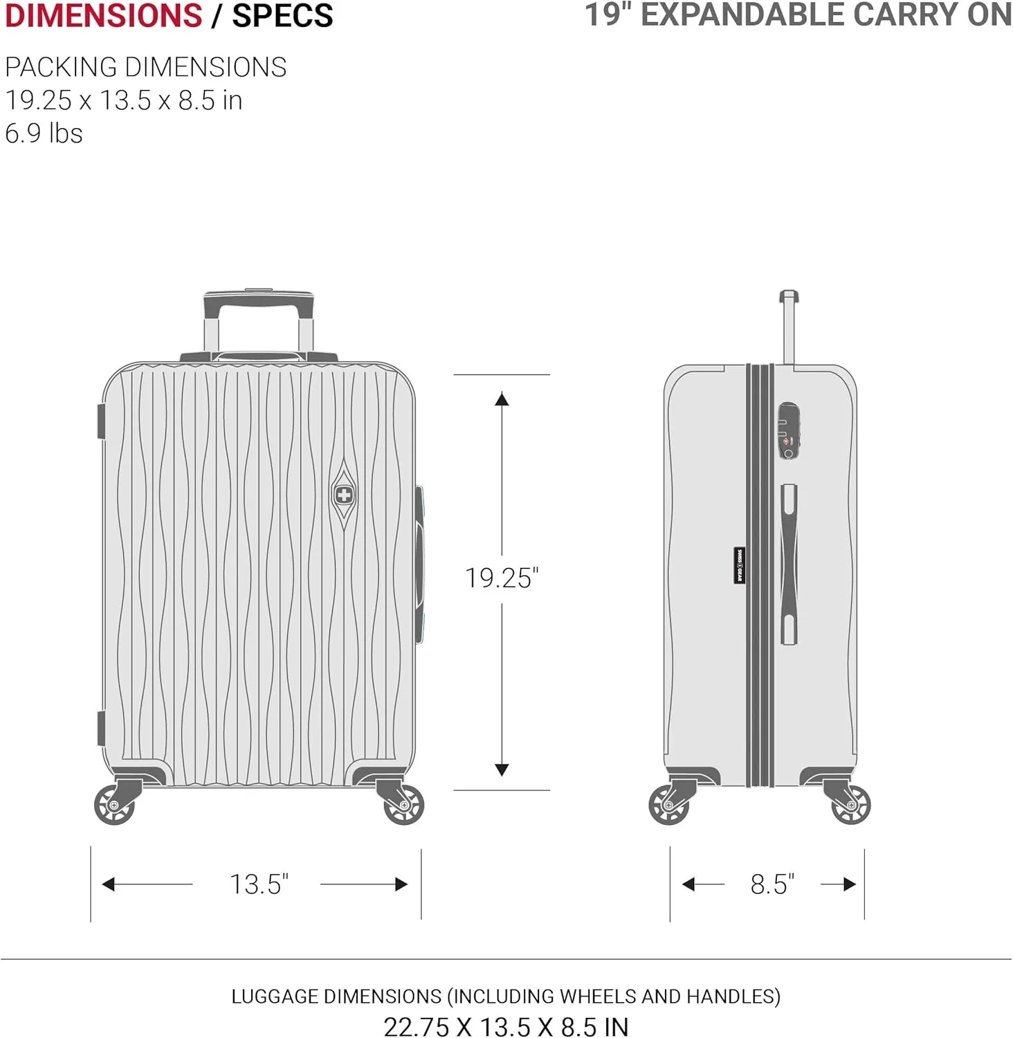 SwissGear 7272 Energie Expandable Hardside Luggage with Spinner Wheels and TSA Lock, Black, Carry-On 19-Inch