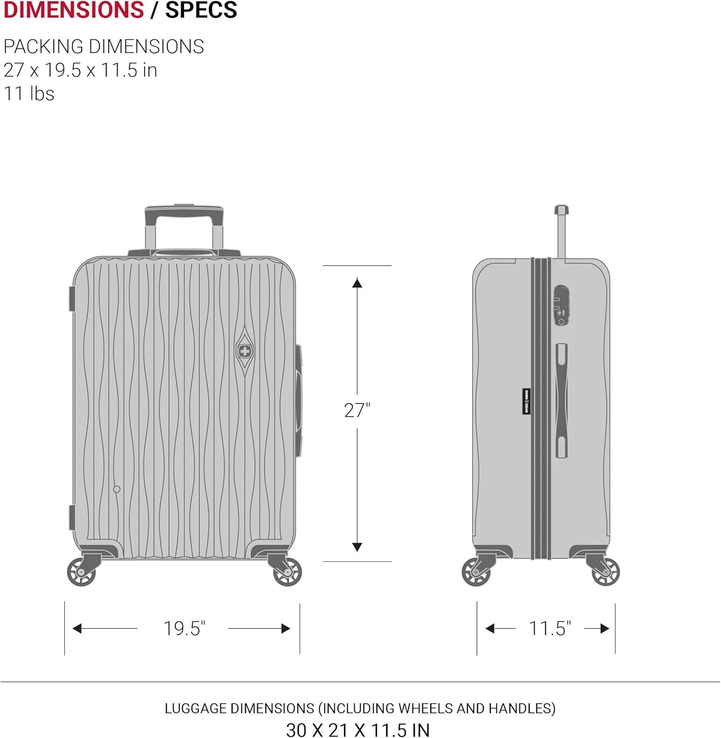 SwissGear 7272 Energie Expandable Hardside Luggage with Spinner Wheels and TSA Lock, Black, Checked-Large 27-Inch