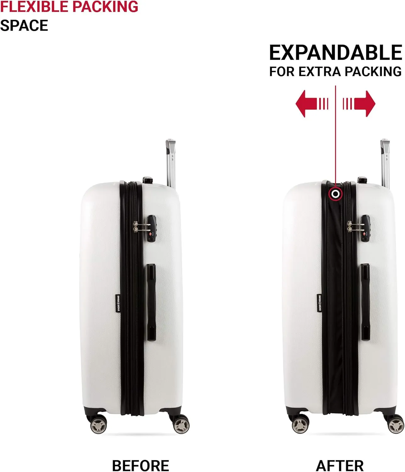 SwissGear 7272 Energie Expandable Hardside Luggage with Spinner Wheels and TSA Lock, White, Checked-Large 27-Inch