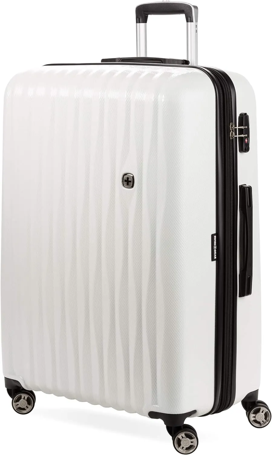 SwissGear 7272 Energie Expandable Hardside Luggage with Spinner Wheels and TSA Lock, White, Checked-Large 27-Inch