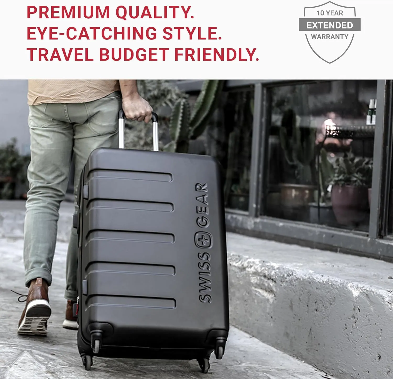 SwissGear 7366 Hardside Expandable Luggage with Spinner Wheels, Black, 3-Piece Set (19/23/27)