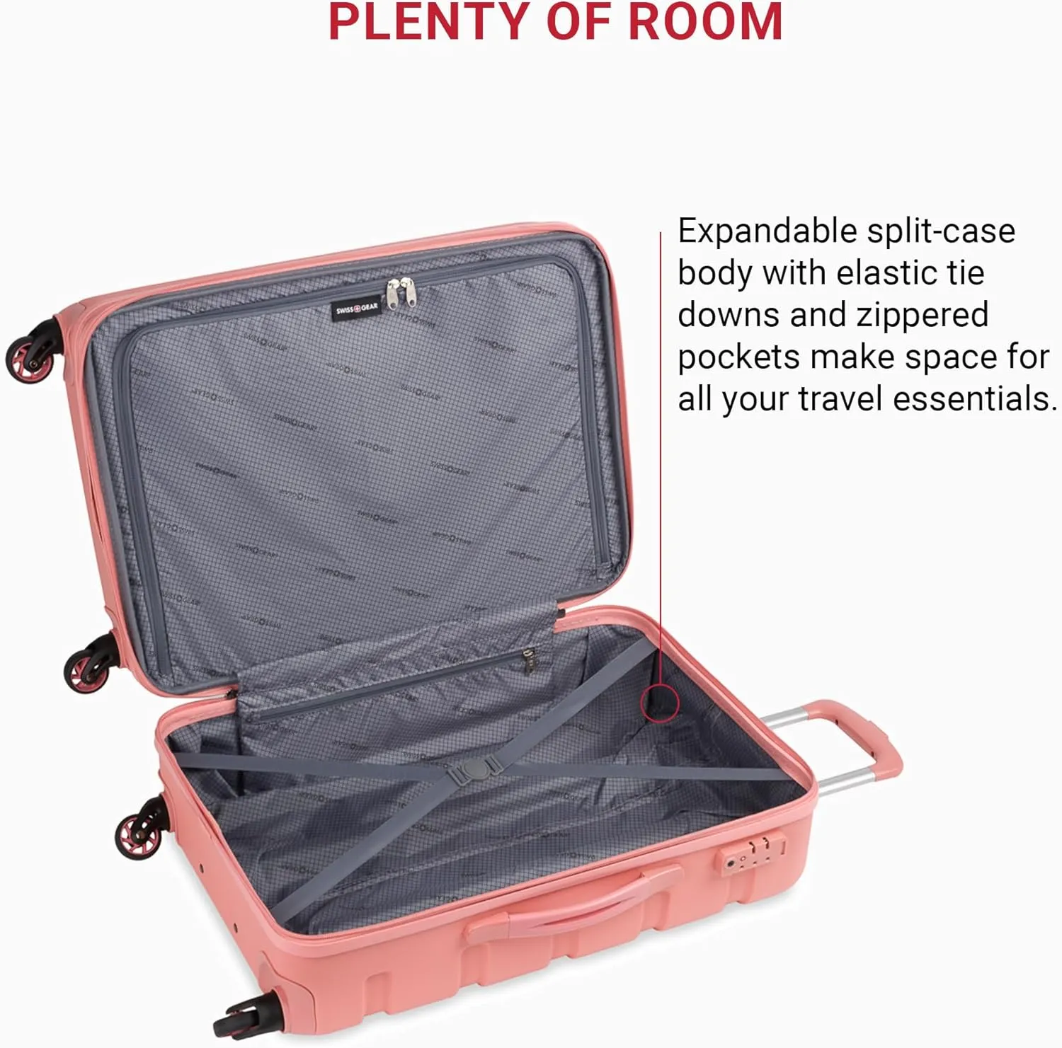 SwissGear 7366 Hardside Expandable Luggage with Spinner Wheels, Coral Almond, Checked-Medium 23-Inch