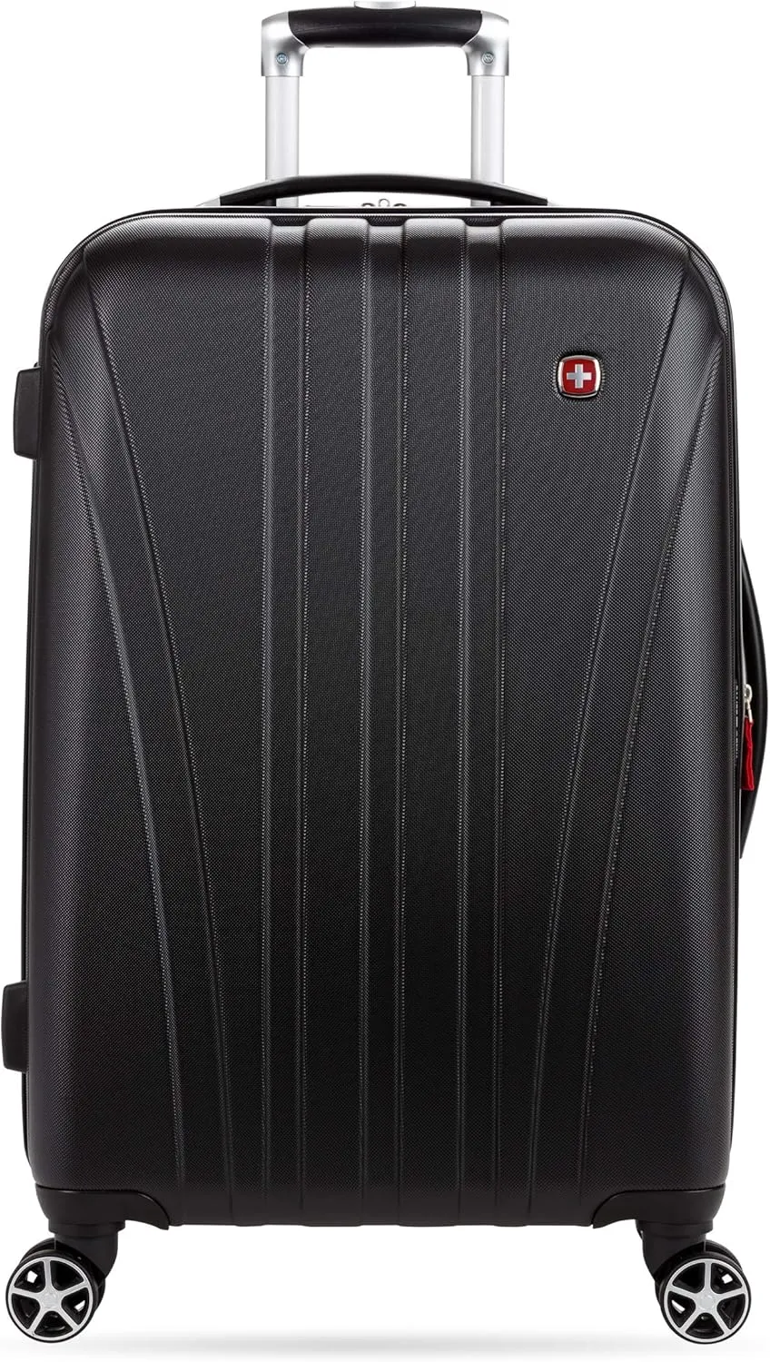 SwissGear 7585 Hardside Expandable Luggage with Spinner Wheels, Black, Checked-Medium 23-Inch