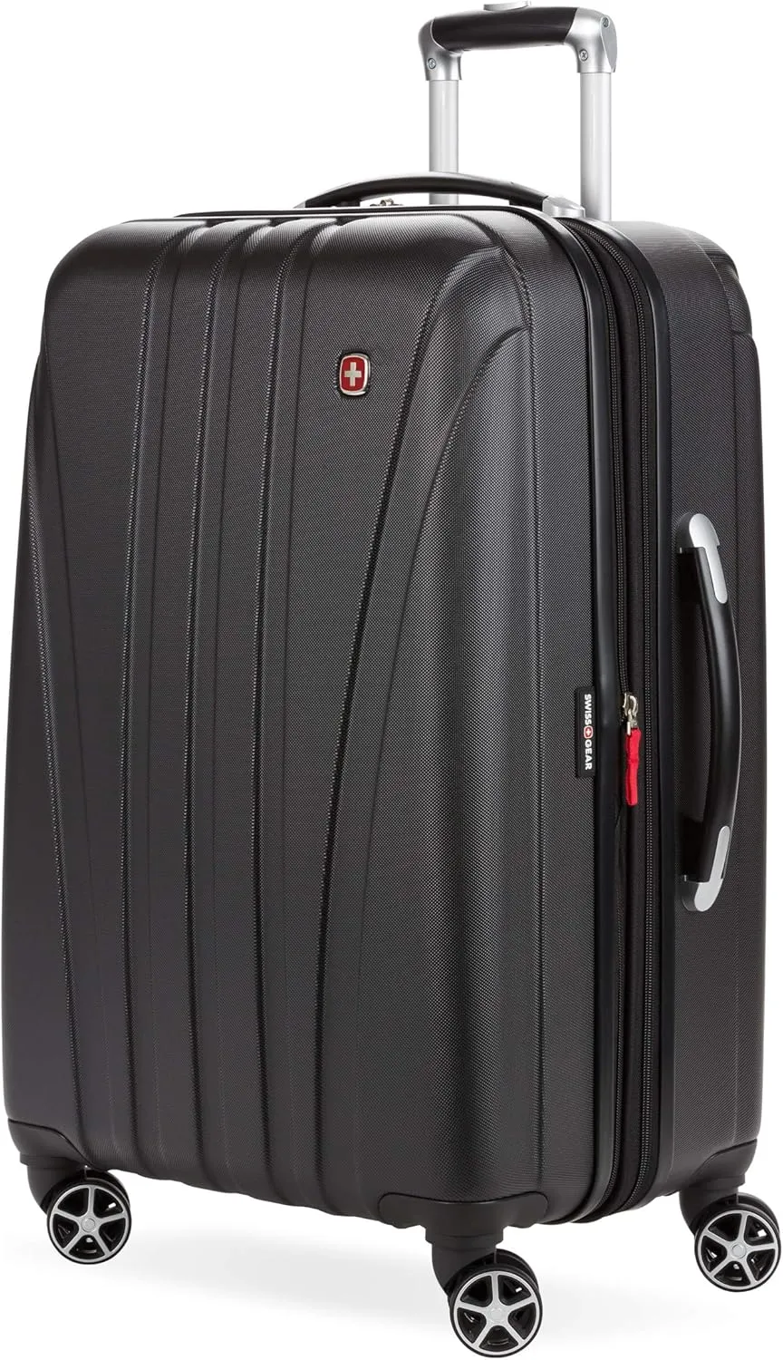 SwissGear 7585 Hardside Expandable Luggage with Spinner Wheels, Black, Checked-Medium 23-Inch