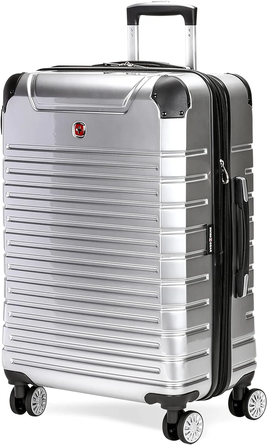 SwissGear 7782 Hardside Expandable Luggage with Spinner Wheels, Silver, Checked-Medium 24-Inch