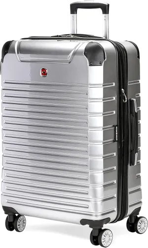 SwissGear 7782 Hardside Expandable Luggage with Spinner Wheels, Silver, Checked-Medium 24-Inch