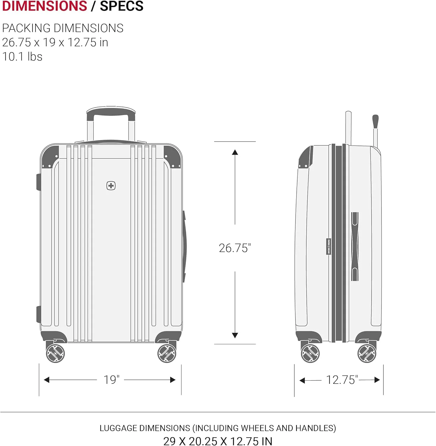 SwissGear 7786 Hardside Expandable Luggage with Spinner Wheels, Black, Checked-Large 27-Inch