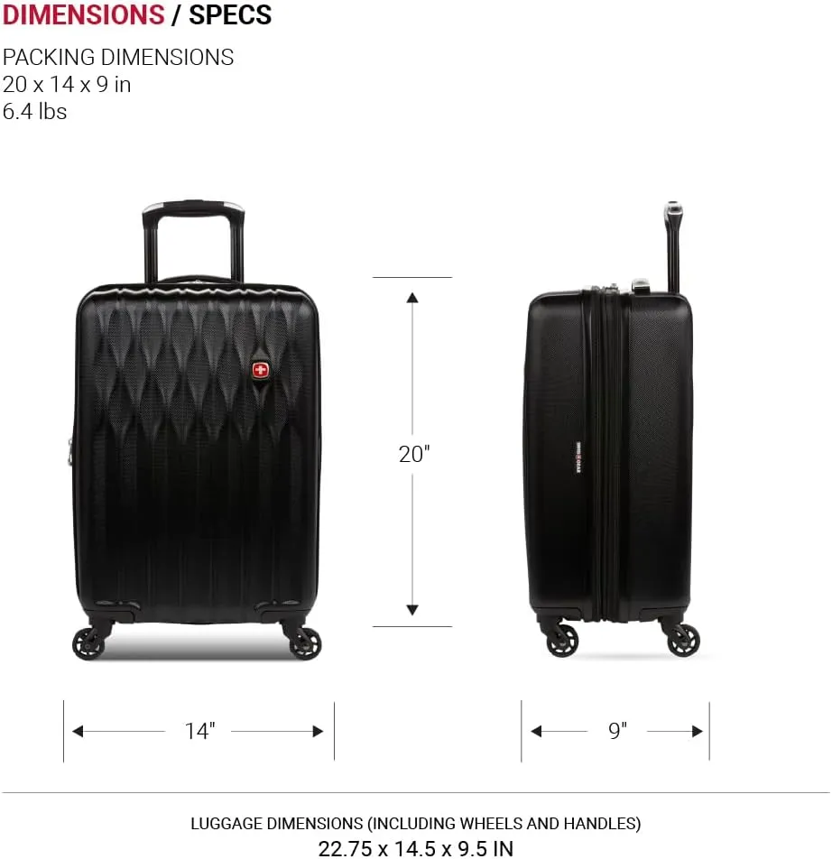 SwissGear 8018 Expandable Luggage Set Hardside Spinner Wheels, Black, 3-Piece Set (20/24/27)