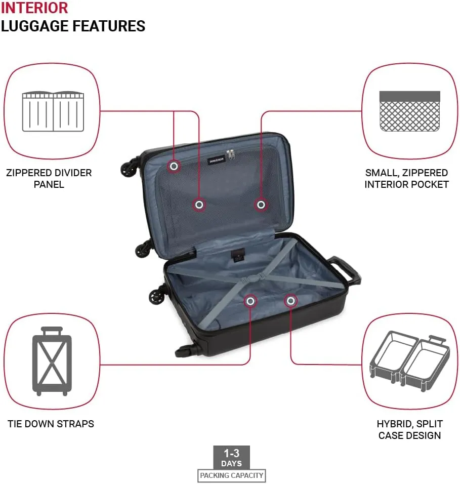 SwissGear 8018 Expandable Luggage Set Hardside Spinner Wheels, Black, 3-Piece Set (20/24/27)