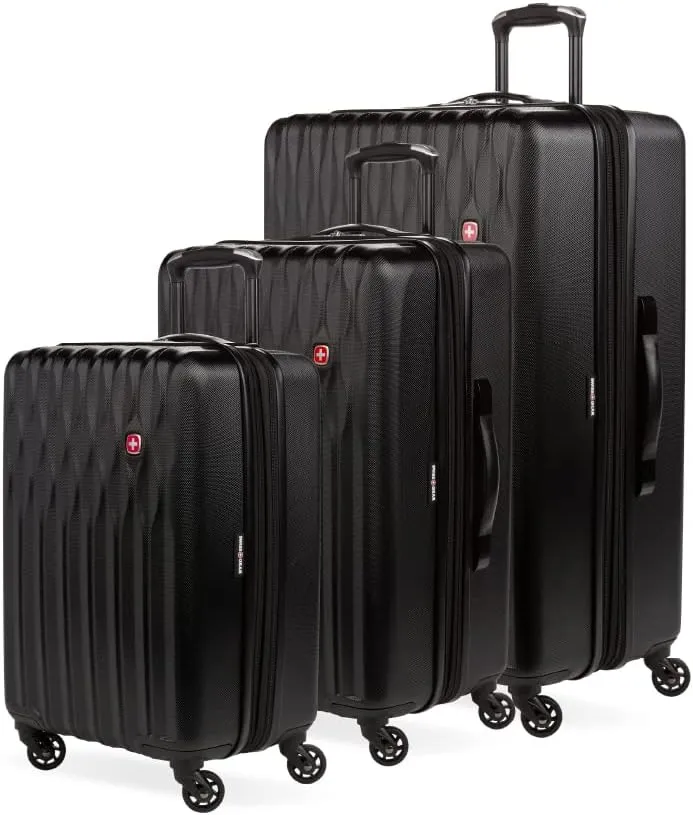 SwissGear 8018 Expandable Luggage Set Hardside Spinner Wheels, Black, 3-Piece Set (20/24/27)