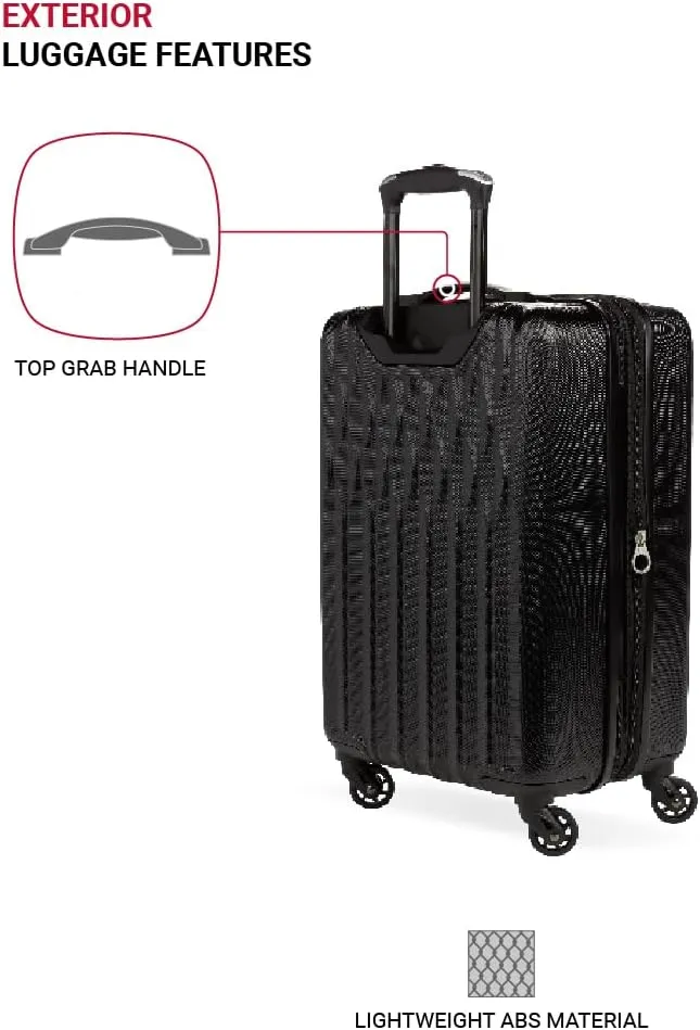 SwissGear 8018 Expandable Luggage Set Hardside Spinner Wheels, Black, 3-Piece Set (20/24/27)
