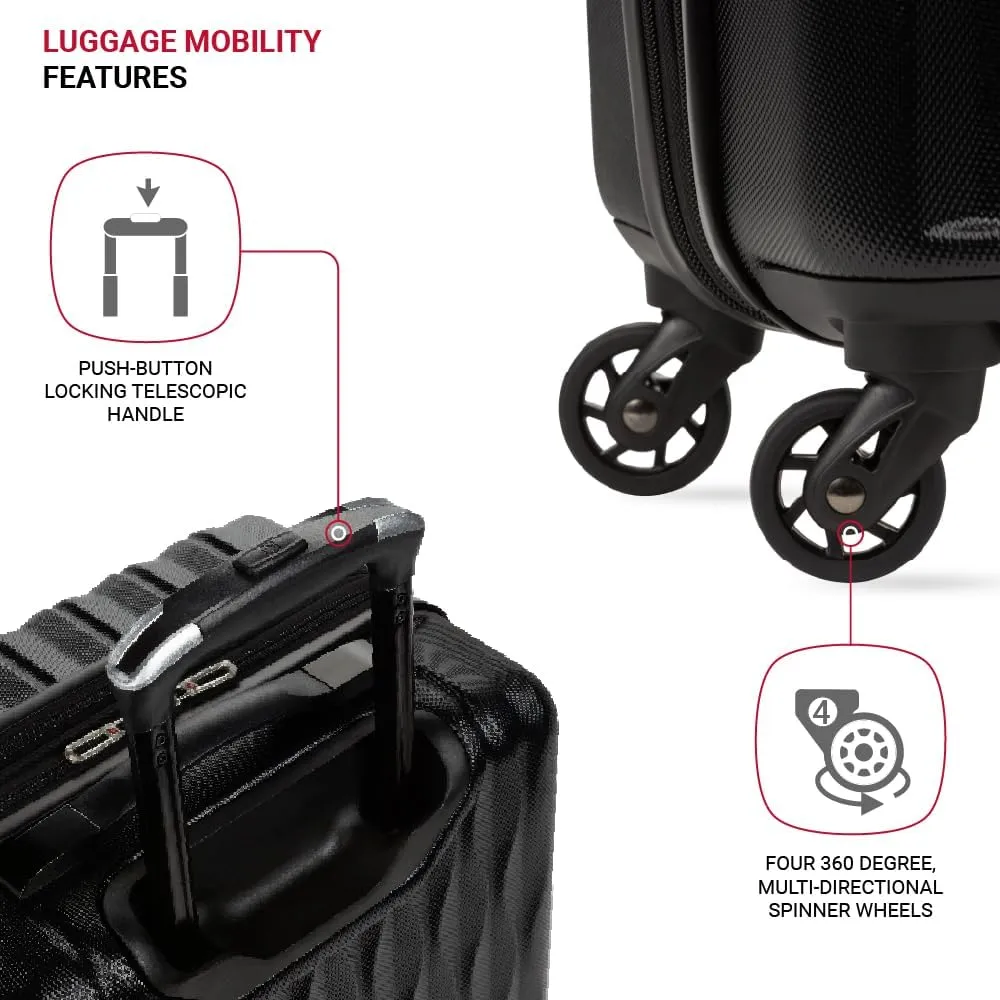 SwissGear 8018 Expandable Luggage Set Hardside Spinner Wheels, Black, 3-Piece Set (20/24/27)