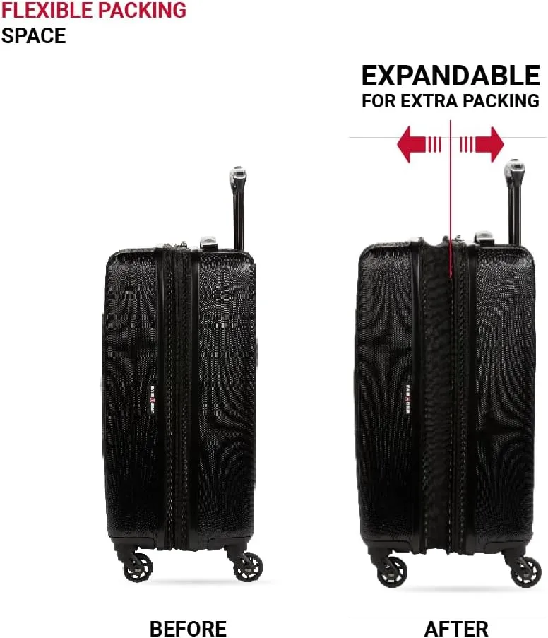 SwissGear 8018 Expandable Luggage Set Hardside Spinner Wheels, Black, 3-Piece Set (20/24/27)