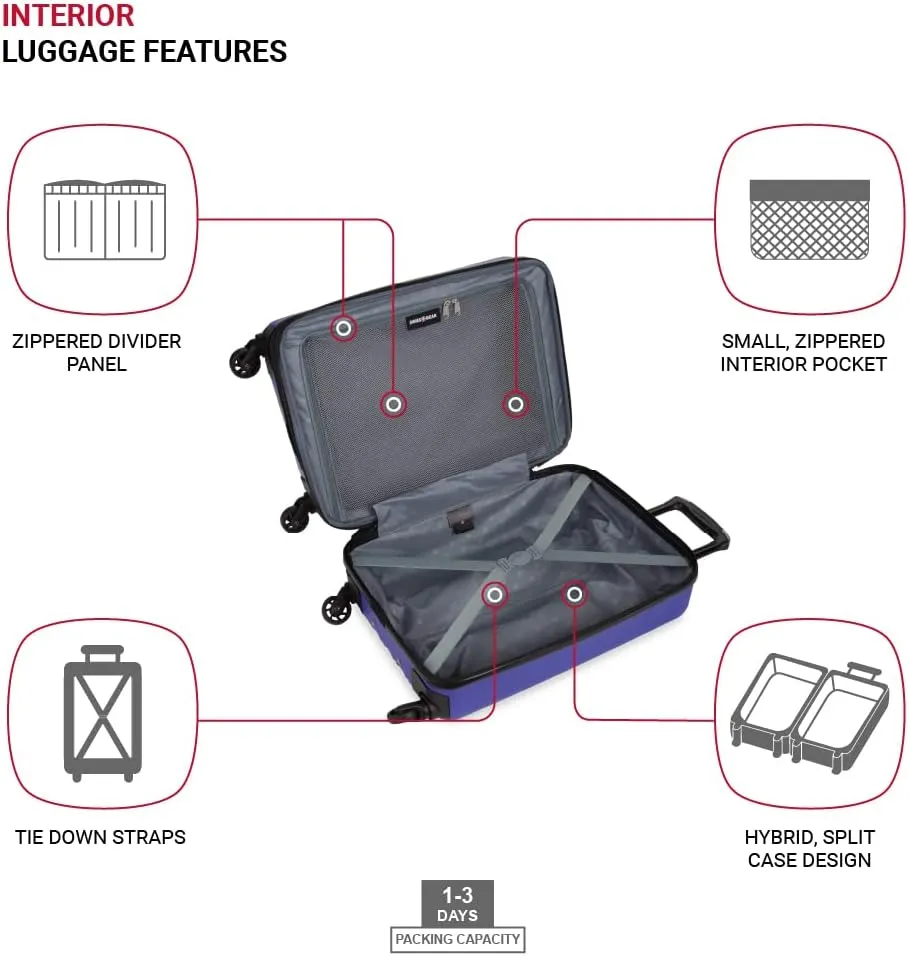 SwissGear 8018 Hardside Expandable Luggage with Spinner Wheels, Blue Violet, Carry-On 20-Inch