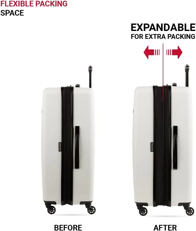 SwissGear 8018 Hardside Expandable Luggage with Spinner Wheels, White, Checked-Large 27-Inch