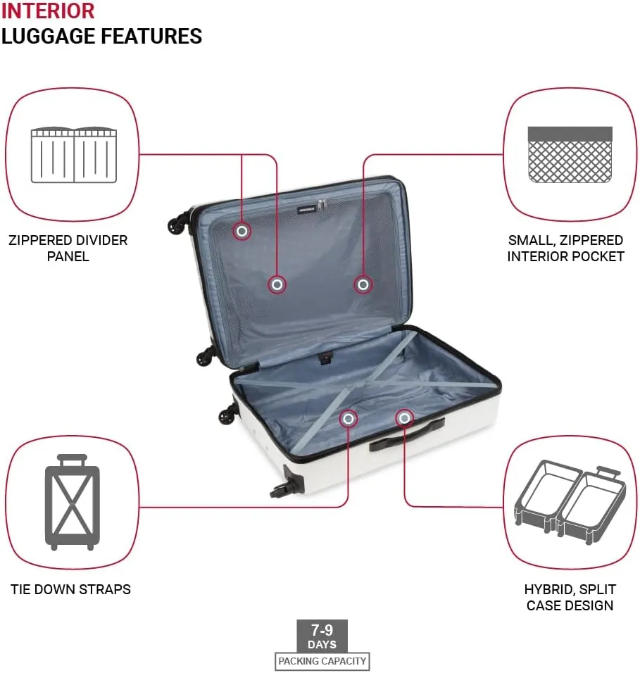 SwissGear 8018 Hardside Expandable Luggage with Spinner Wheels, White, Checked-Large 27-Inch