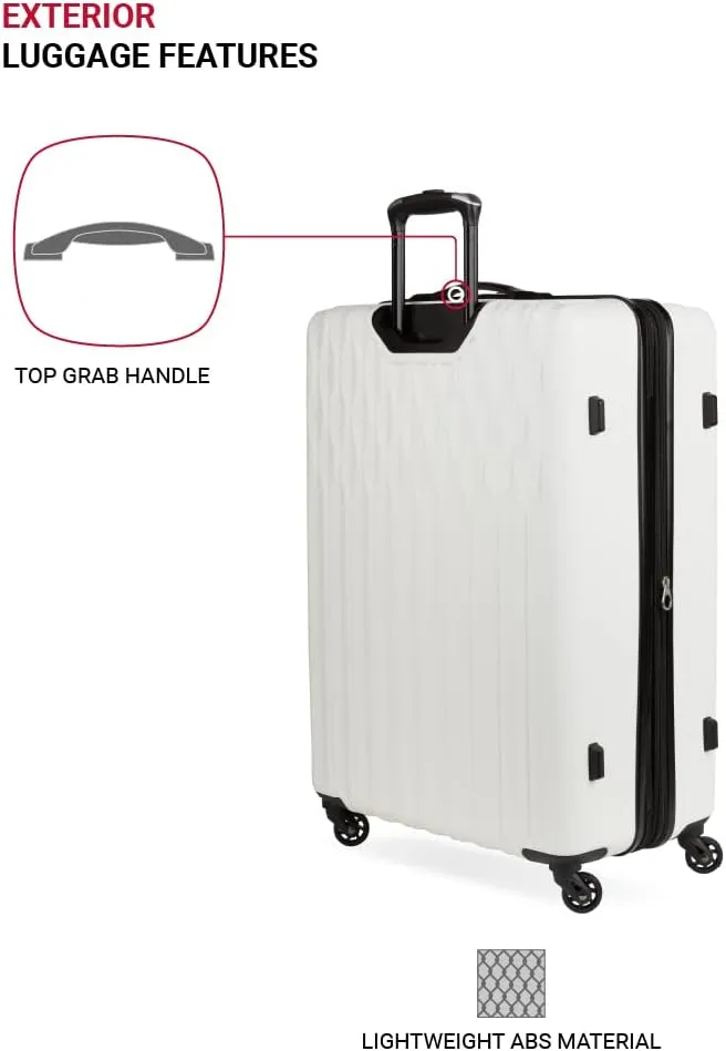 SwissGear 8018 Hardside Expandable Luggage with Spinner Wheels, White, Checked-Large 27-Inch