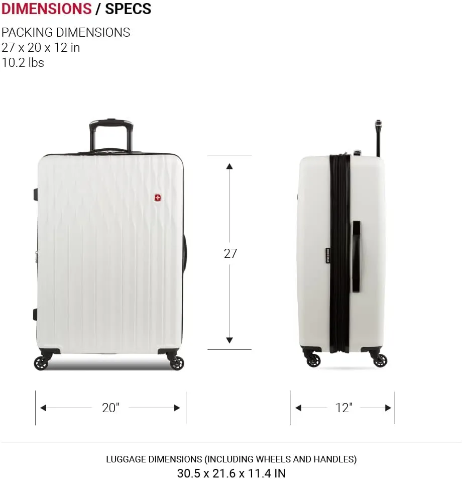 SwissGear 8018 Hardside Expandable Luggage with Spinner Wheels, White, Checked-Large 27-Inch