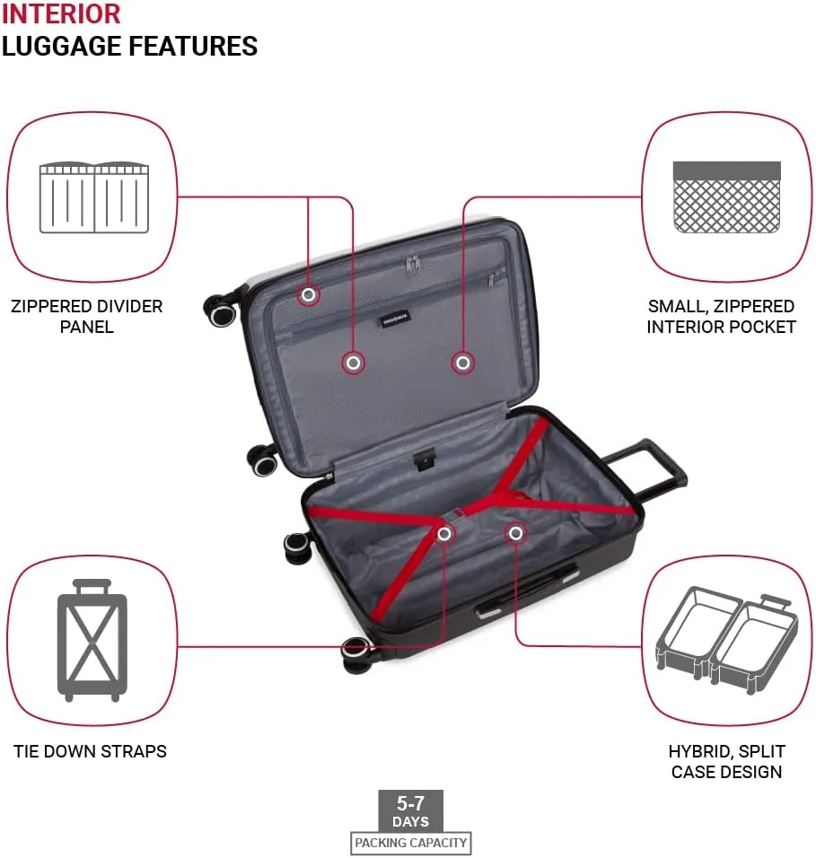 SwissGear 8028 Hardside Expandable Spinner Luggage, Black/White, Checked-Large 28-Inch