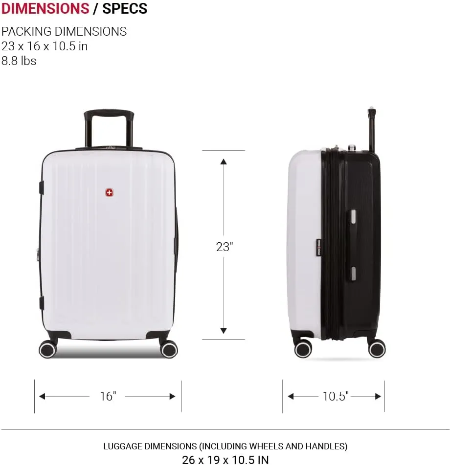 SwissGear 8028 Hardside Expandable Spinner Luggage, Black/White, Checked-Large 28-Inch