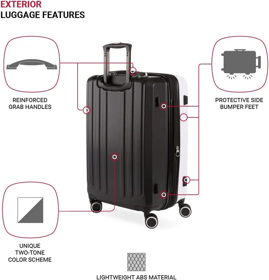 SwissGear 8028 Hardside Expandable Spinner Luggage, Black/White, Checked-Large 28-Inch