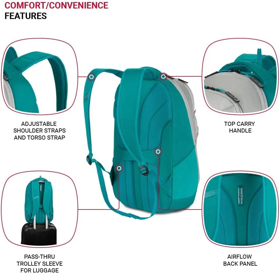 SwissGear 8175 Laptop Backpack, Teal/Light Grey Heather, 18 Inches