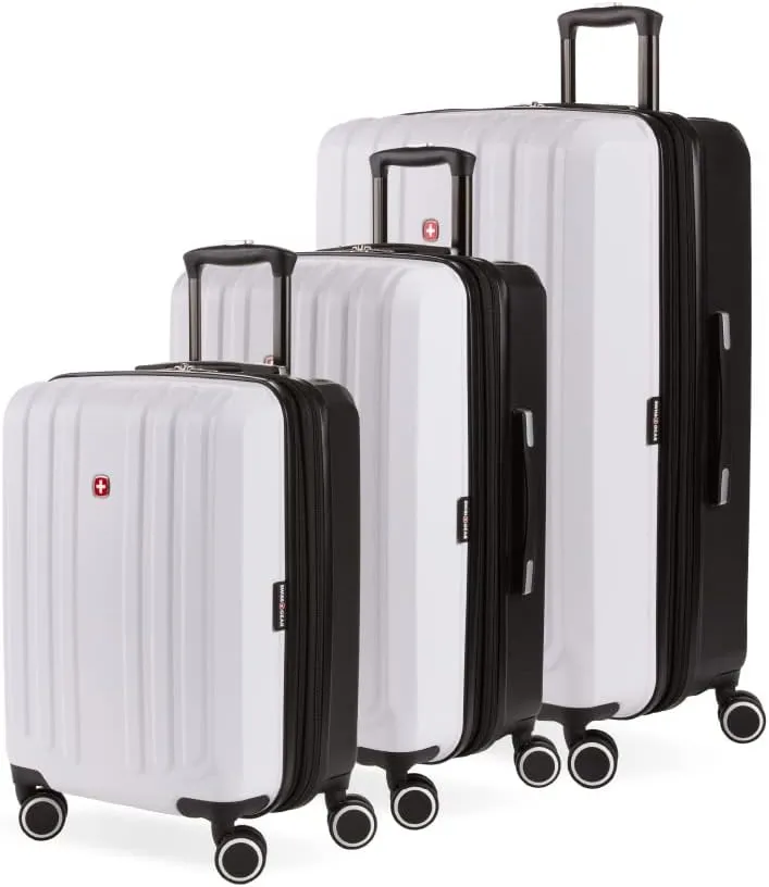 SwissGear Duet Hardside Expandable Luggage with Spinner Wheels, Black/White, 3-Piece Set (19/24/28)