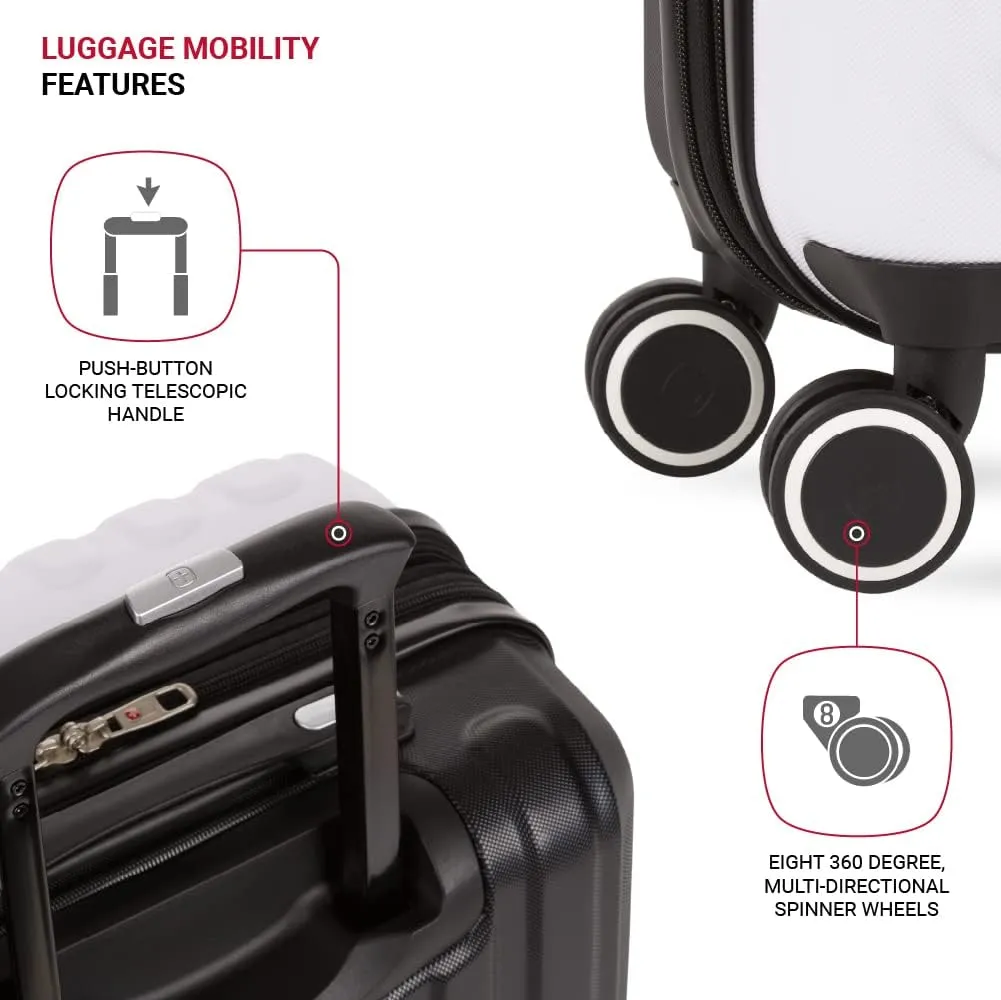 SwissGear Duet Hardside Expandable Luggage with Spinner Wheels, Black/White, 3-Piece Set (19/24/28)