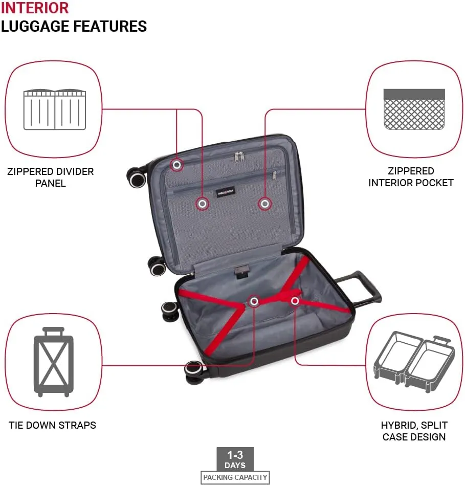 SwissGear Duet Hardside Expandable Luggage with Spinner Wheels, Black/White, Carry-On 19-Inch