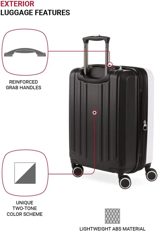 SwissGear Duet Hardside Expandable Luggage with Spinner Wheels, Black/White, Carry-On 19-Inch