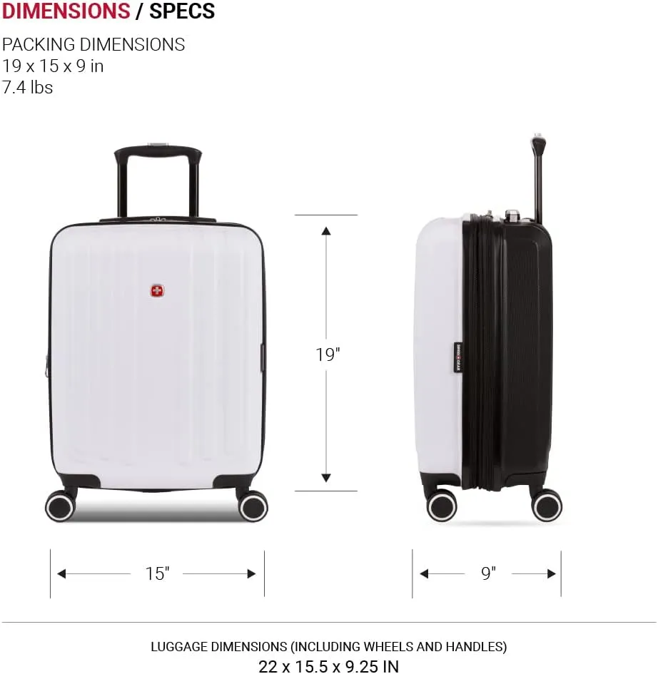 SwissGear Duet Hardside Expandable Luggage with Spinner Wheels, Black/White, Carry-On 19-Inch