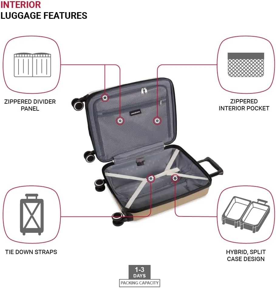 SwissGear Duet Hardside Expandable Luggage with Spinner Wheels, Ivory/Taupe, 3-Piece Set (19/24/28)