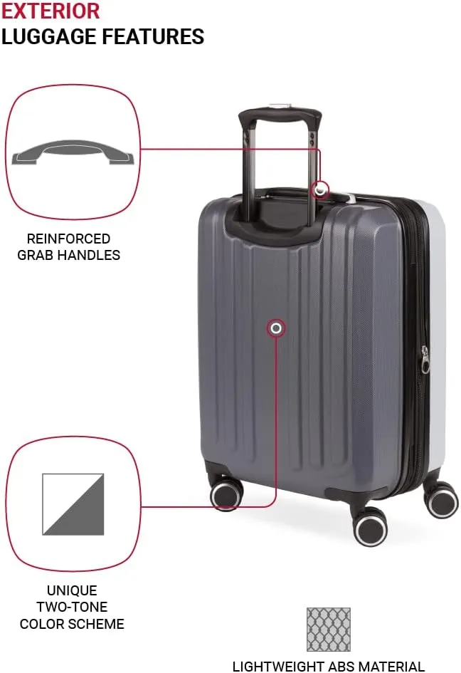 SwissGear Duet Hardside Expandable Luggage with Spinner Wheels, Light Grey/Ash Grey, 3-Piece Set (19/24/28)