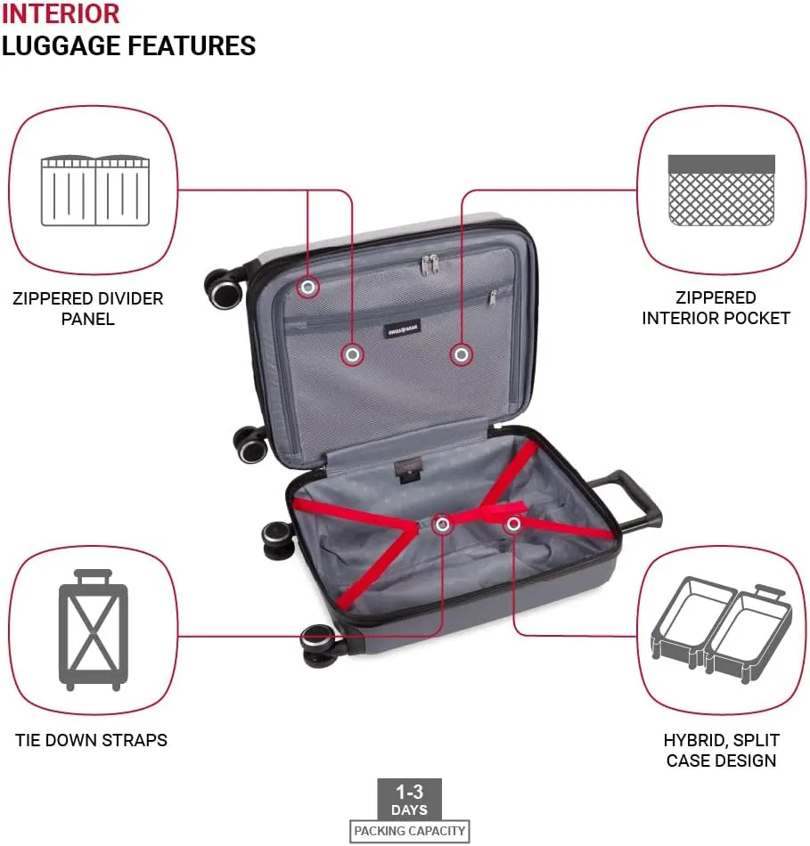 SwissGear Duet Hardside Expandable Luggage with Spinner Wheels, Light Grey/Ash Grey, 3-Piece Set (19/24/28)