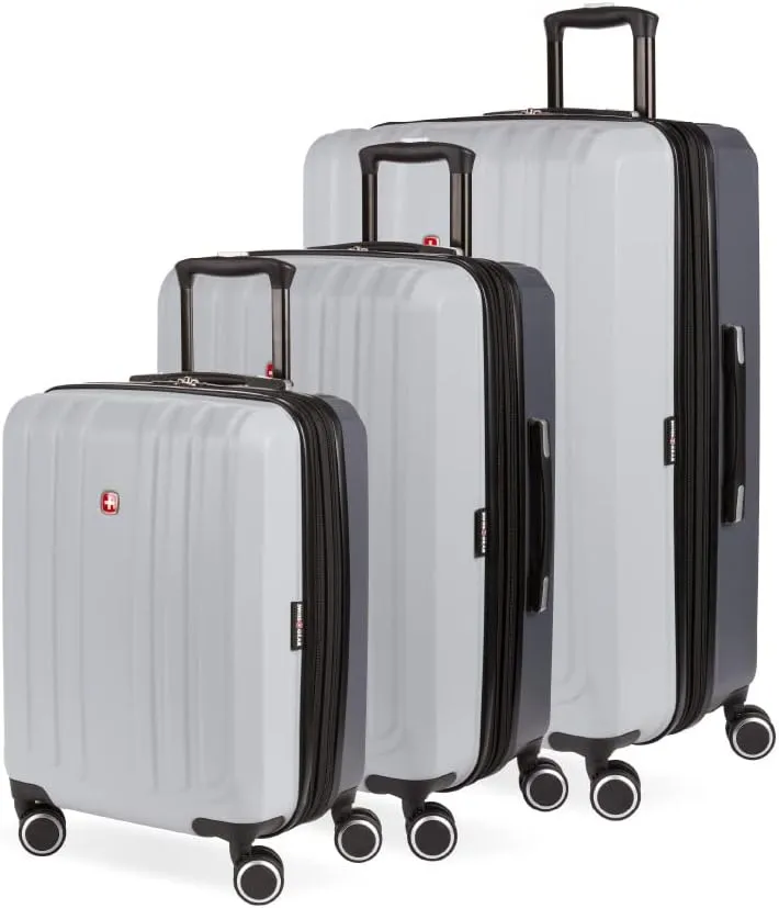 SwissGear Duet Hardside Expandable Luggage with Spinner Wheels, Light Grey/Ash Grey, 3-Piece Set (19/24/28)